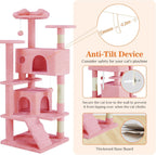 54 Inch Cat Tree Tower, Multi-Level with Cat Scratching Post, Indoor Cat Condo with Climbing Ladder, Plush Toy, Play House for Cat, Pink