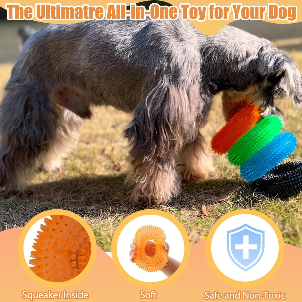 Dog Squeaky Chew Toys for Aggressive Chewers, Small Medium Large Dogs Teeth Cleaning Soft Natural Rubber Float Toy for Indoor Outdoor Water Pool, Donut Ring Design 4.92 inch, Crystal Blue Crystal orange