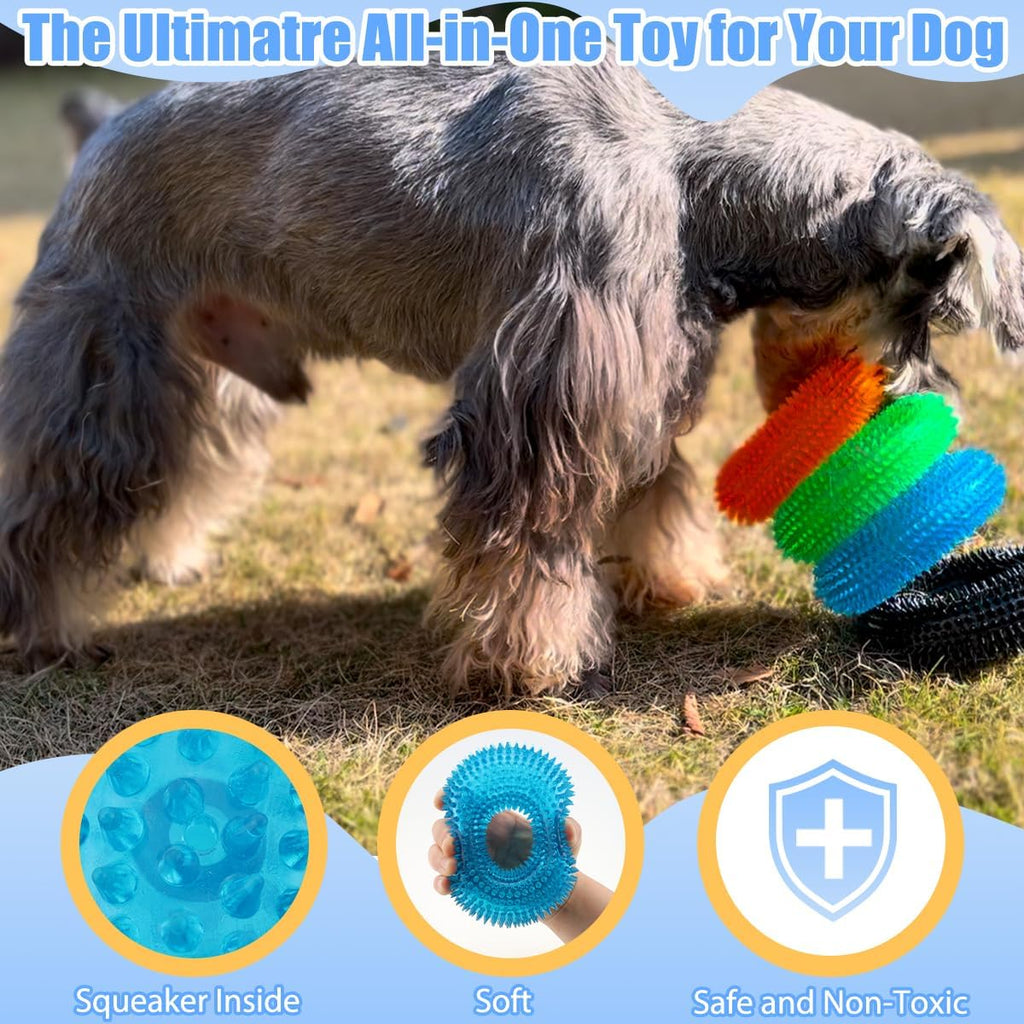 Dog Squeaky Chew Toys for Aggressive Chewers, Small Medium Large Dogs Teeth Cleaning Soft Natural Rubber Float Toy for Indoor Outdoor Water Pool, Donut Ring Design 4.92 inch, Crystal Blue