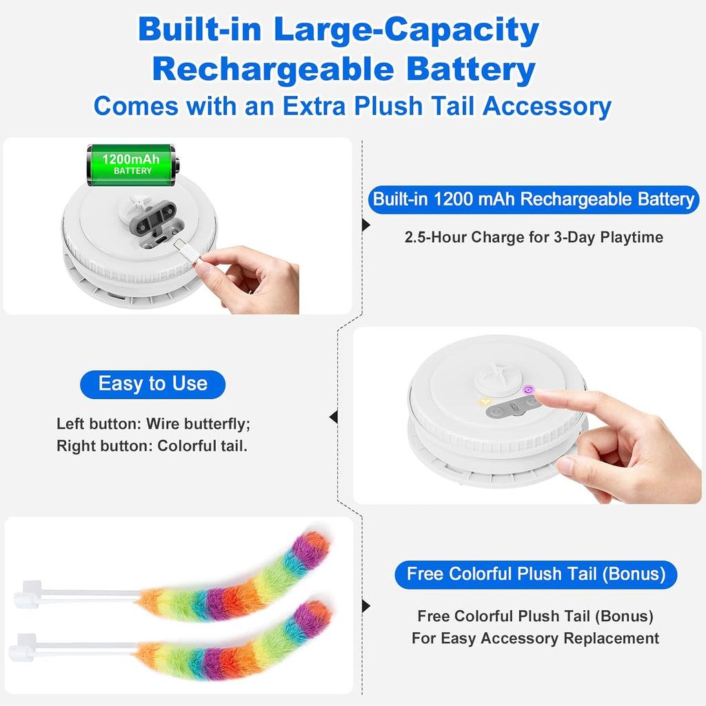 Interactive Cat Toys for Indoor Cats,[Newly Upgraded] Rechargeable Touch Activated Hide and Seek Kitten Toys for Bored Indoor Adult Cats with Fluttering (Blue)