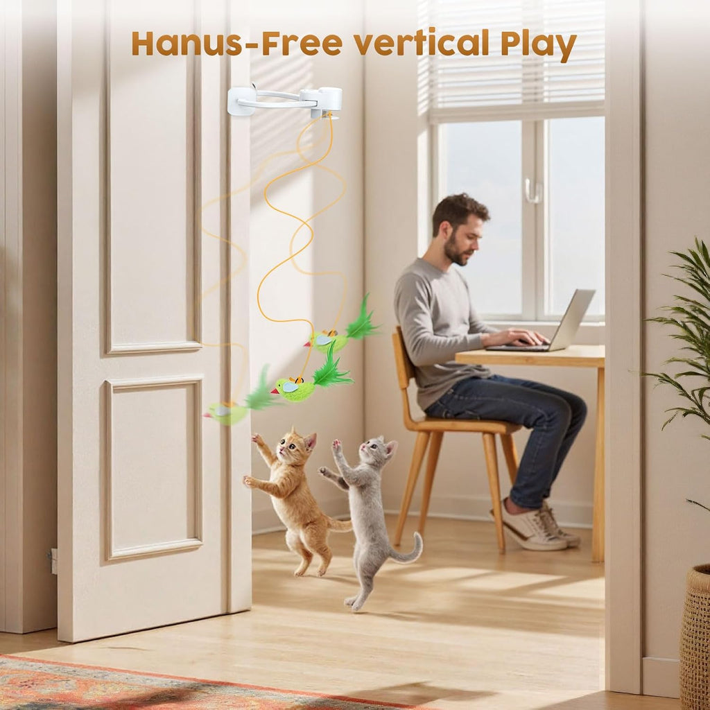 Interactive Cat Toys for Indoor Cats: Automatic Flying Bird Feather Wand Chase Exercise Enrichment Stimulation, USB Rechargeable Durable Safe Hanging Toy for Bored Kittens Adult Multi Cat Households