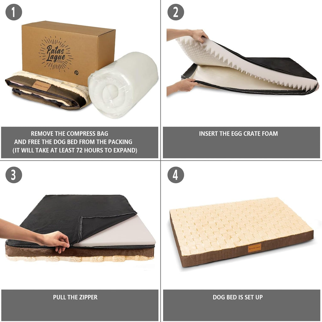 Orthopedic Dog Bed Waterproof Soft Comfortable Egg Crate Foam Large Pet Beds Crate Mat with Removable Washable Cover and Nonskid Bottom, (Brown)