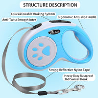 Retractable Dog Leash with One-Hand Brake – 16 ft (Blue)