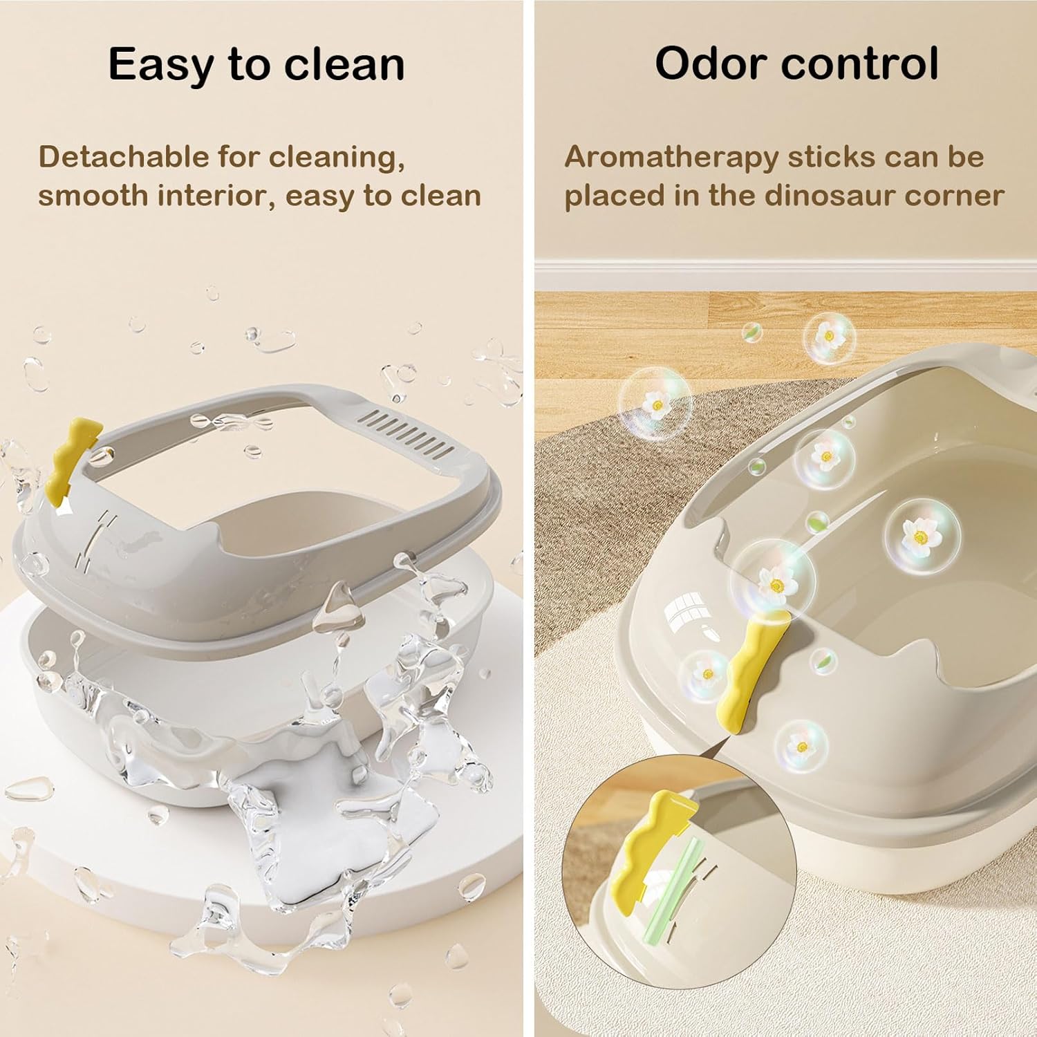 Open Litter Box, Anti-Splashing Cat Toilet with Litter Sifting Scoop - Semi-Enclosed, Removable Kitten Litter Box