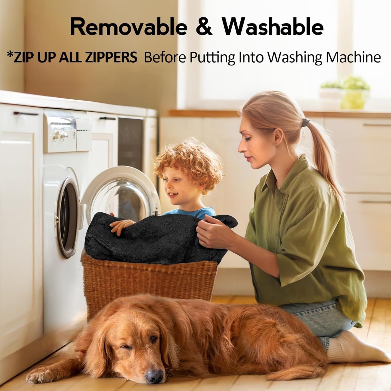 Large Dog Bed - Orthopedic Egg-Crate Memory Foam Dog Beds with Removable Washable Cover, Waterproof Pet Beds with Non-Slip Bottom, (Black)