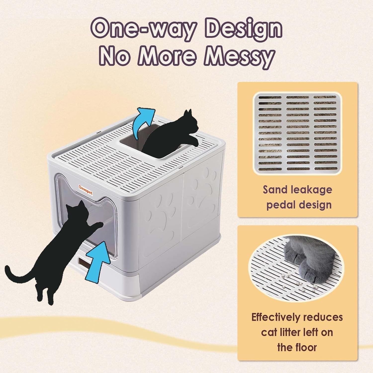 Stainless Steel Cat Litter Box with Lid, Enclosed Cat Litter Boxes, Covered Top Entry Litter Box, Foldable Large Metal Box with Cover