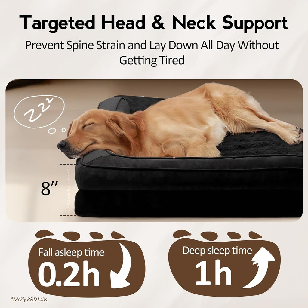 Large Dog Bed - Orthopedic Egg-Crate Memory Foam Dog Beds with Removable Washable Cover, Waterproof Pet Beds with Non-Slip Bottom, (Black)