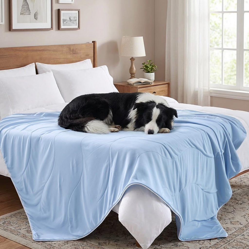 Cooling Blanket for Large Dogs - Breathable Air-Core Fill Lightweight Pet Mat, Soft Cold Blanket Washable for Summer, Blue, 50"x60"