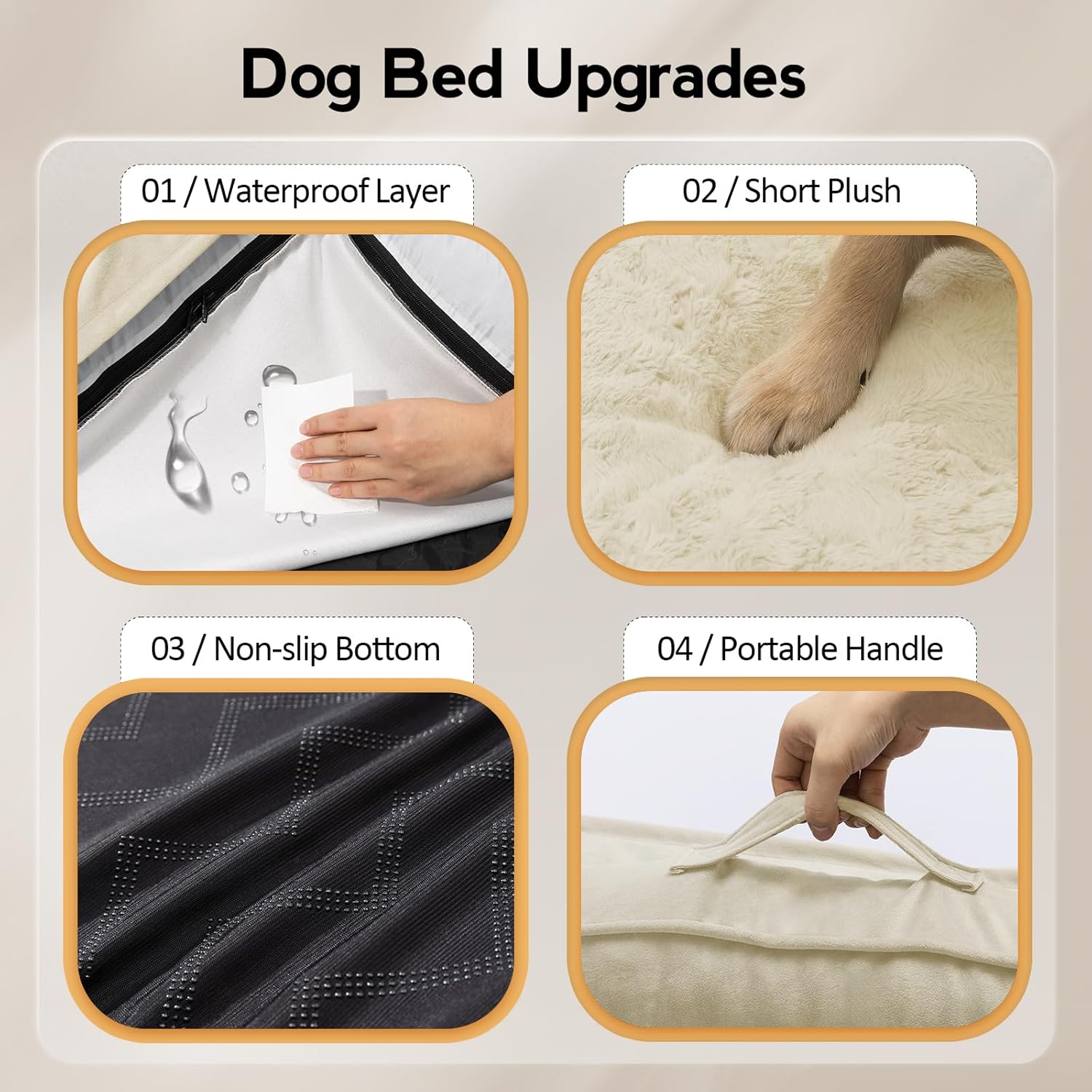 Waterproof Orthopedic Memory Foam Dog Bed (Beige)