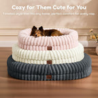 Dog Bed - Luxury Striped Faux Fur Waterproof Pet Couch with Removable Washable Cover, Orthopedic Dog Bed with Bolster Sides for Sleeping, Dark Grey