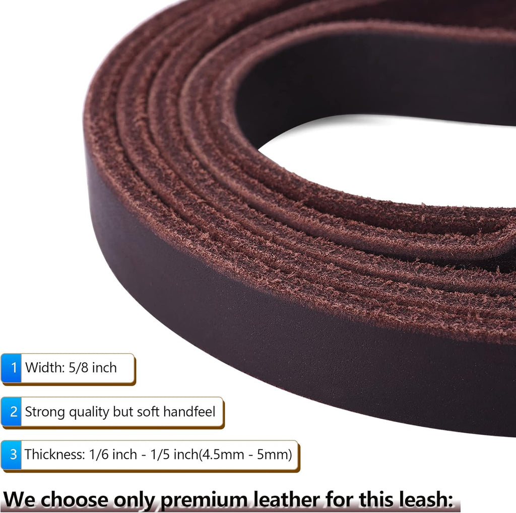 Genuine Leather Dog Leash - Heavy Duty Dog Training Leashes for Large Breed Dogs and Medium Dogs - 4FT / 5FT / 6FT Long with Color Black and Brown