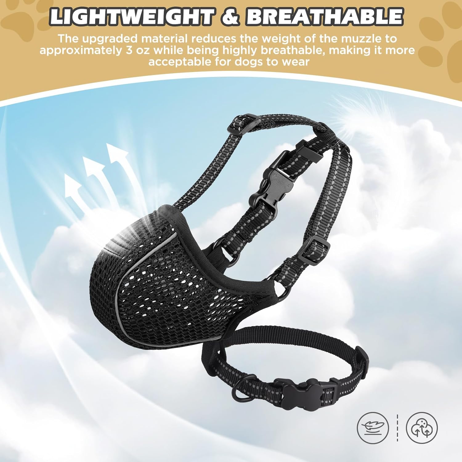 Dog Muzzle,Soft Nylon Muzzles Anti Biting Barking Chewing,Breathable Reflective Adjustable Loop Pets for Small Medium Large Sized Dogs,Allows Panting and Drinking