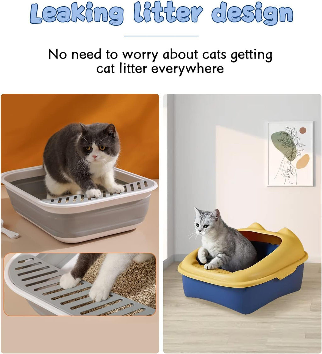 Kitten Litter Box Low Entry Litter Box for Senior Cats - Shallow Cat Litter Pan Collapsible Litterbox for Travel Grey