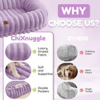 Human Dog Bed for Adult - Luxury Striped Faux Fur Giant Dog Bed with Portable Handle, Egg Orthopedic Foam Pad with Thick Blanket,, Purple