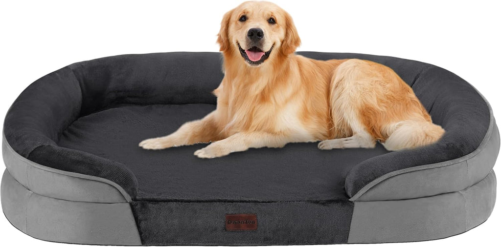 Orthopedic Dog Bed for Large Dogs with Gel Memory Foam, Waterproof Dog Sofa, Washable Pet Bed with Four Sided Bolster Cushion, Removable Cover & Non-Slip Bottom, Dark Gray