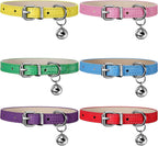 6 Pieces Leather Cat Collar with Bell Cute Pet Leather Kitten Collar for Boy Girl Cats with Safety Elastic Strap for Small Kitten Puppy