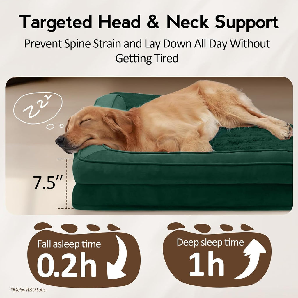 Large Dog Bed - Orthopedic Egg-Crate Memory Foam Dog Beds with Removable Washable Cover, Waterproof Pet Beds with Non-Slip Bottom(Green)