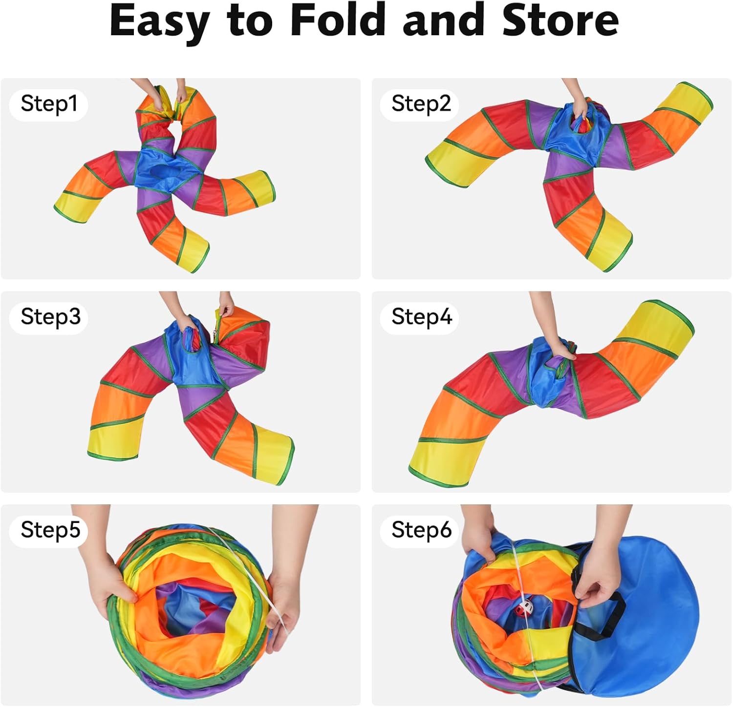 Cat Tunnels for Indoor Cats, Pet Tube Toy with Play Ball and Toy Mouse, Christmas S-Shape Collapsible Tunnel with Interactive Hole for Kitty, Kitten, Rabbit, Puppy (Rainbow)