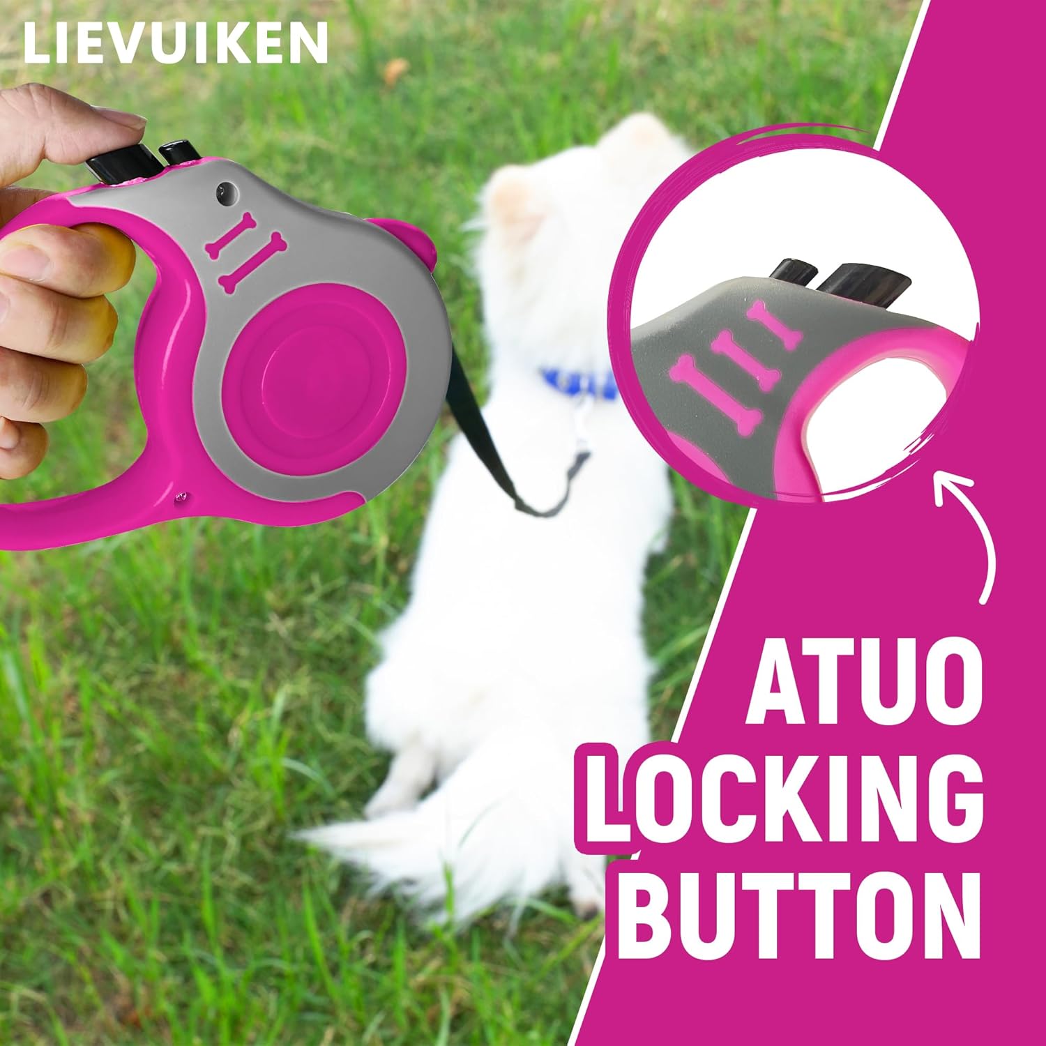 Retractable Dog Leash with Non-Slip Handle (Pink)