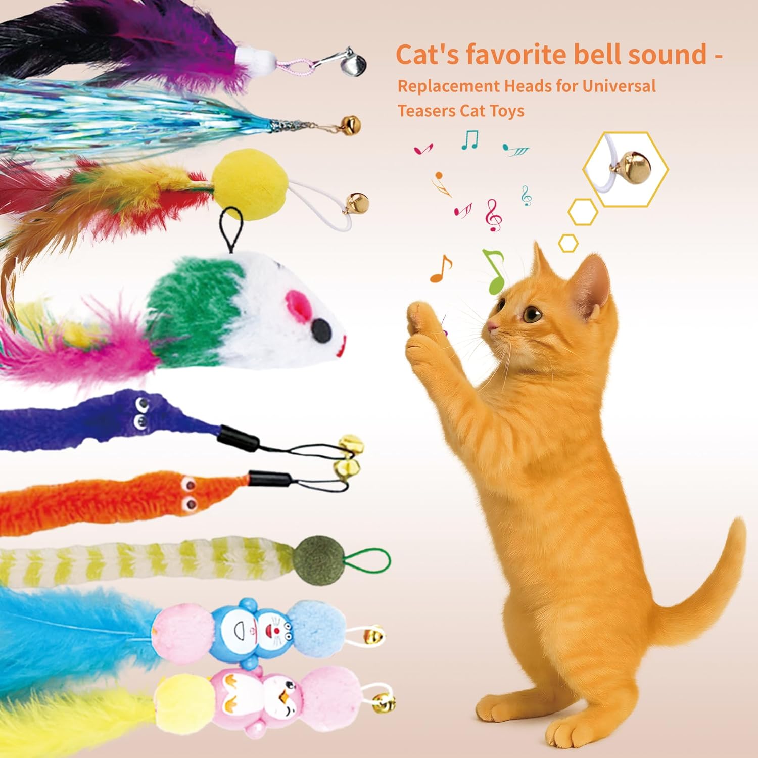 Cat Wand Toy Accessories, Cat Feather Toy Attachments Replacements, Mouse Toy and Tassels Strip for Indoor Cats Kitten
