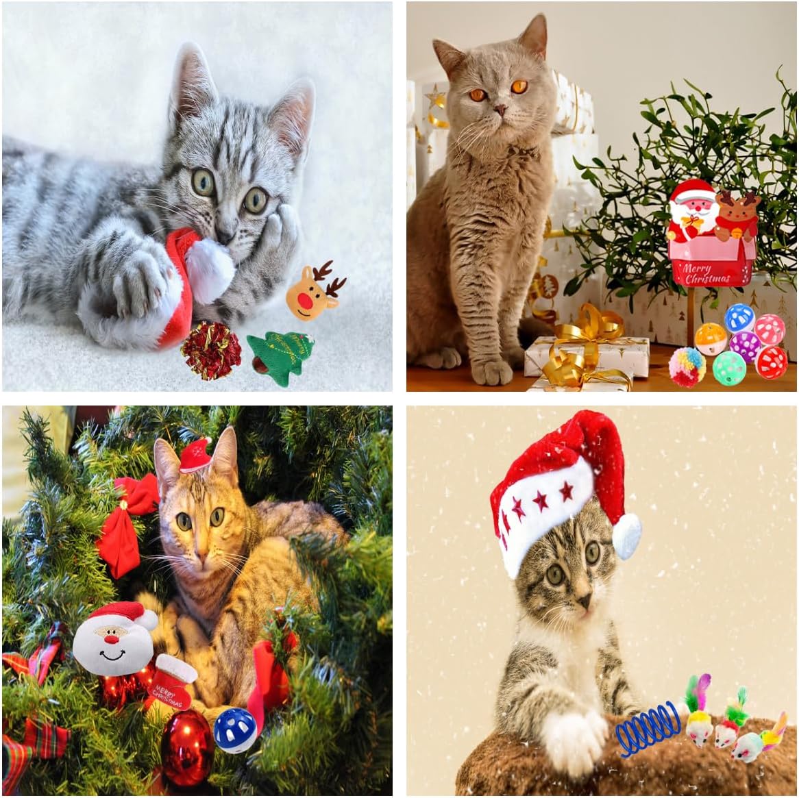25 Pack Christmas Cat Toy, Kitten Toy Bag Set Assorted with Cat Spring Toy, Cat Ball Toy, Crinkle Cat Toy, Mouse for Cats Interactive Play