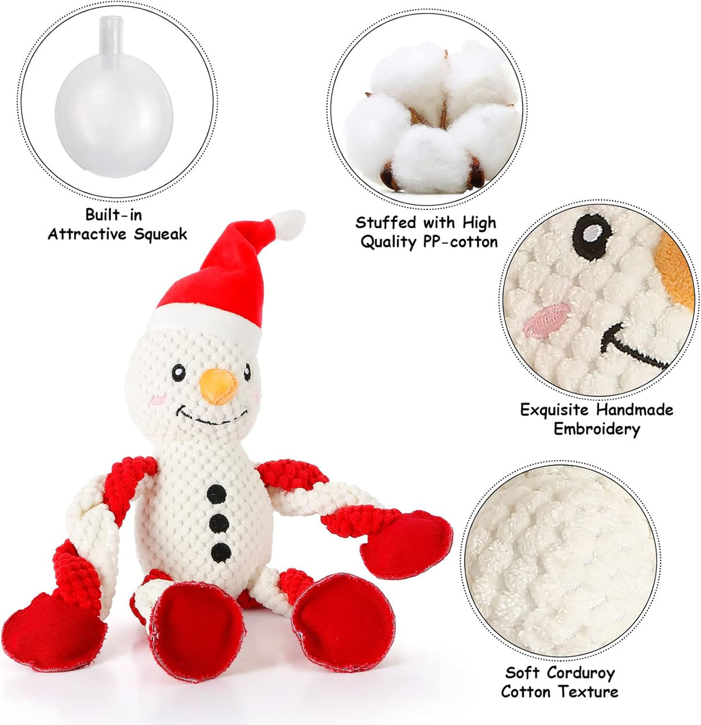 Christmas Dog Toys, Squeaky Snowman Plush with Ropes for Tug of War, Durable Interactive Chew Toys for Puppy Small Medium Large Dogs