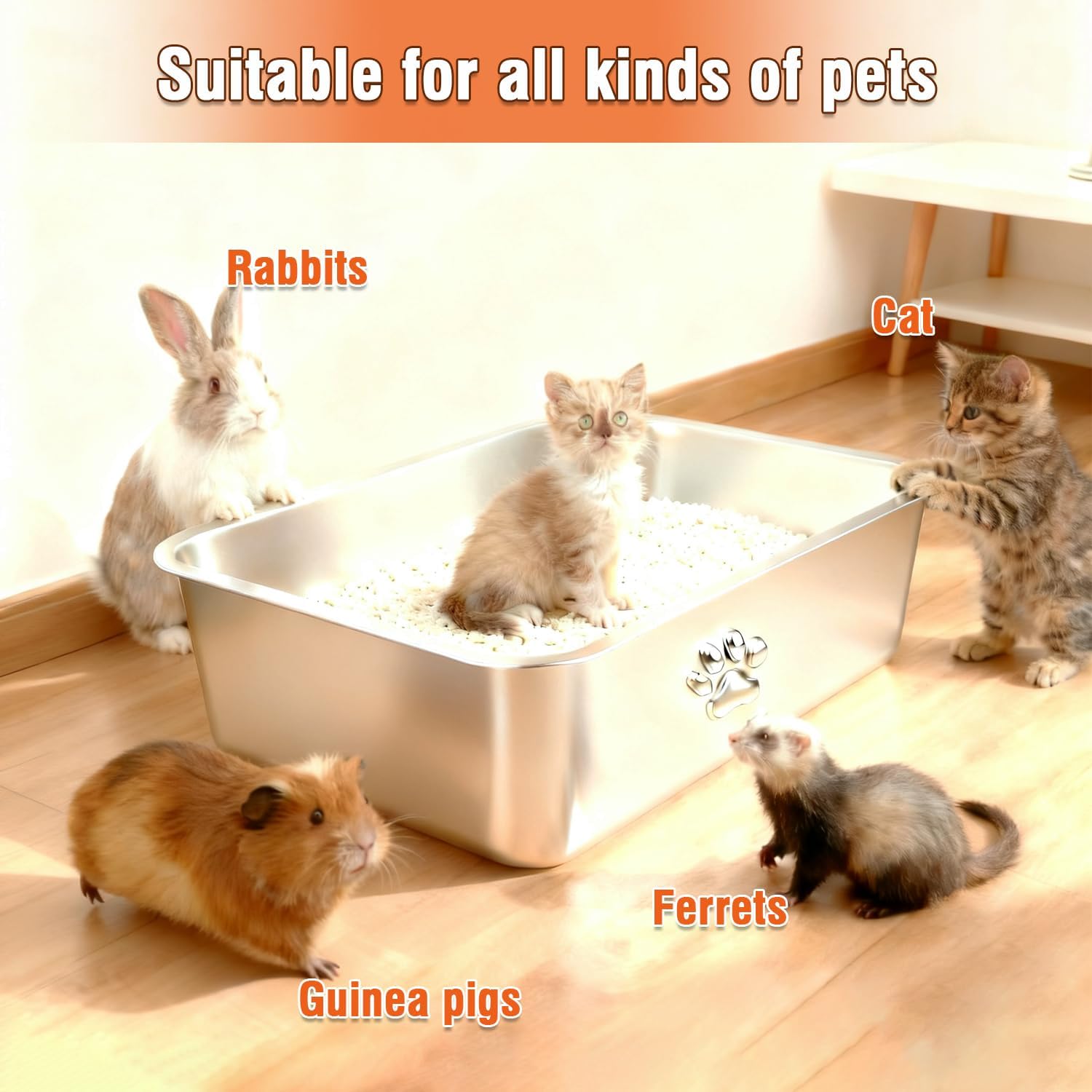 Steel Litter Box, Metal Cat Litter Box with High Sides, Never Absorbs Odors, Non-Stick, Easy to Clean, Small Litter Tray for Kittens, Litter Tray