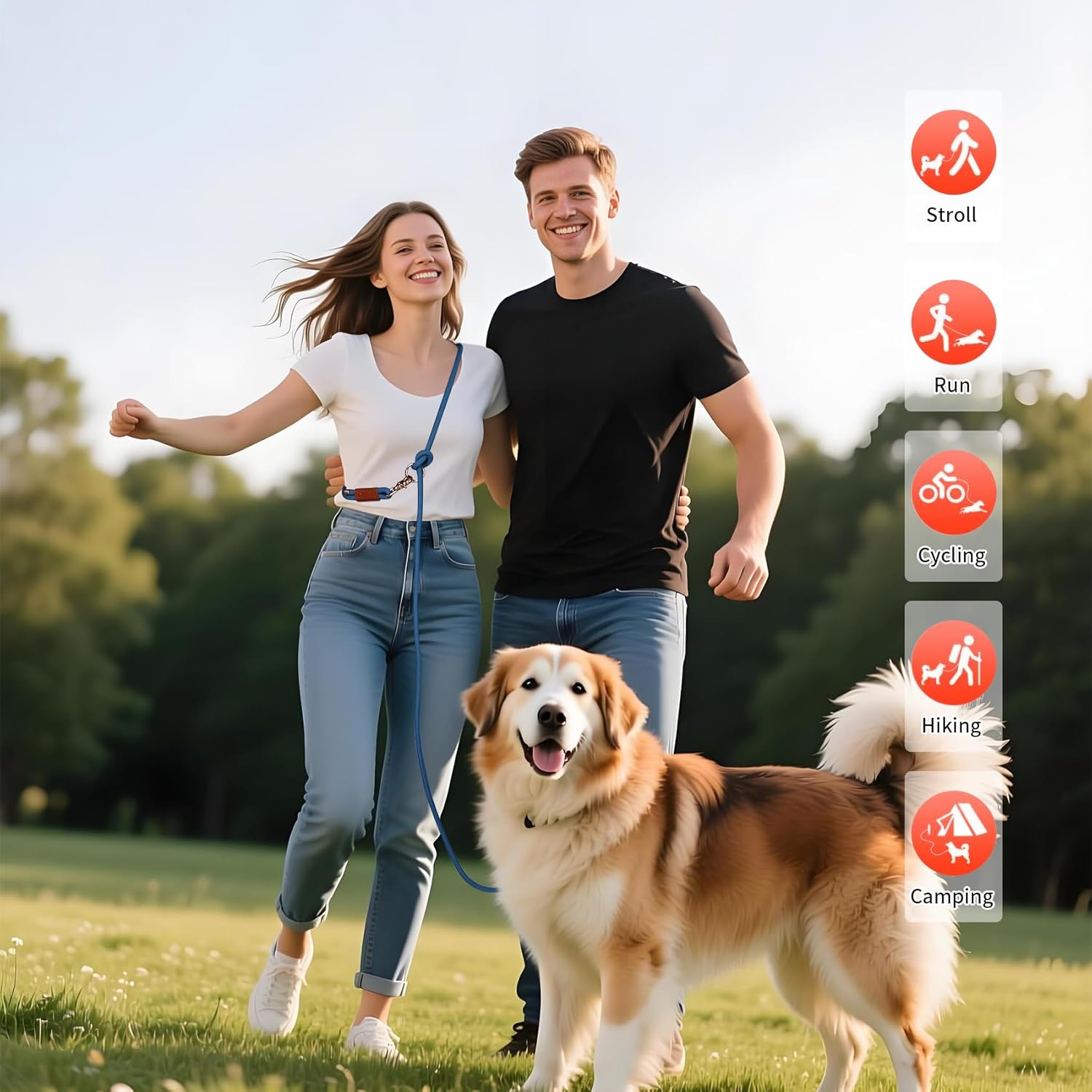 Hands Free Dog Leash for Walking Running Training, Adjustable Lead Up to 9.8ft, Dogs Up to 125lbs, Crossbody, Dual Handle, Multifunctional, Double Attachment for 2 Dogs