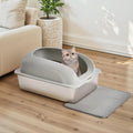 Stainless Steel Cat Litter Box with Lid, Large Cat Litter Box for Big Cats, High Wall Sides, Anti-Urine Leakage, Easy Cleaning, Scoop and Mat Included,light Grey