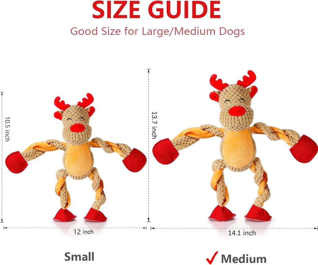 Christmas Dog Toys, Squeaky Snowman Plush with Ropes for Tug of War, Durable Interactive Chew Toys for Puppy Small Medium Large Dogs