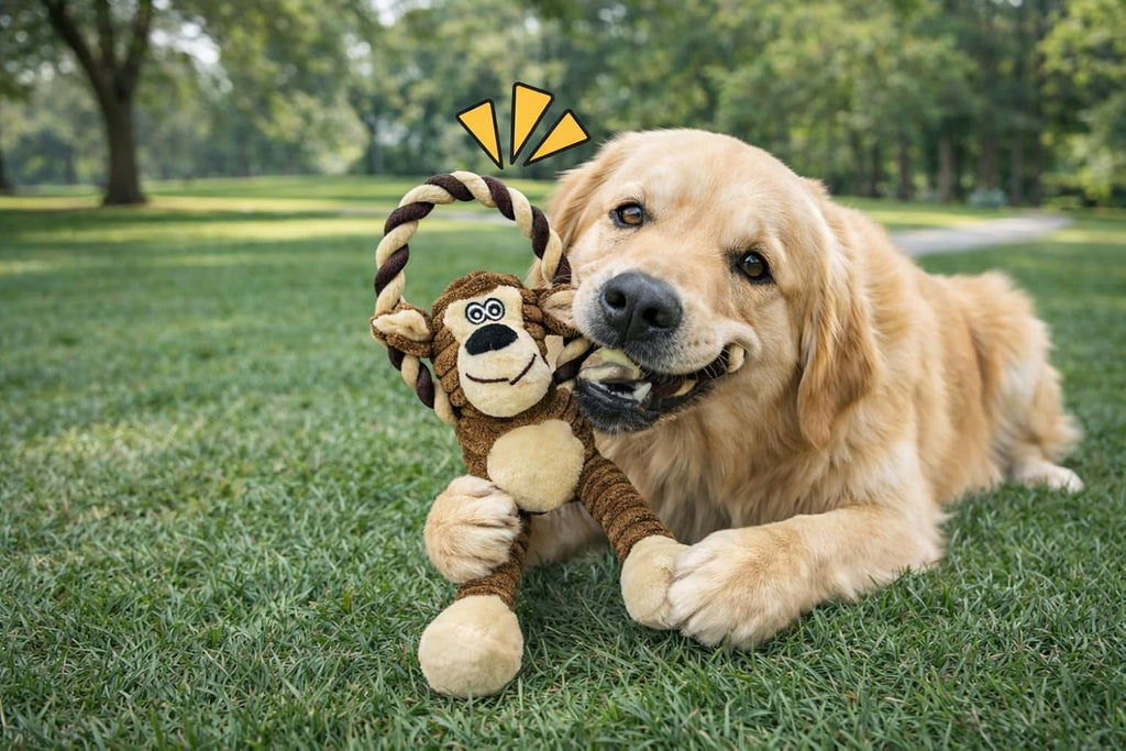 Durable Monkey Dog Toy, Plush Squeaky Stuffed Dog Toy with Rope, Interactive Chew Toy for Teething Puppies and Small, Medium & Large Dogs