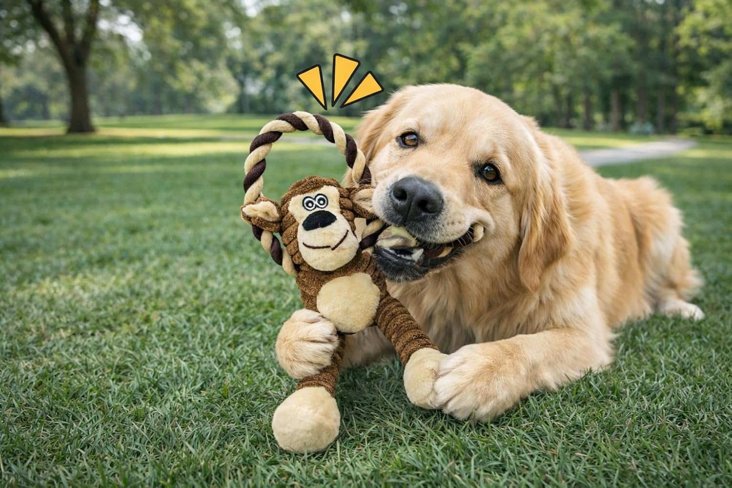 Durable Monkey Dog Toy, Plush Squeaky Stuffed Dog Toy with Rope, Interactive Chew Toy for Teething Puppies and Small, Medium & Large Dogs