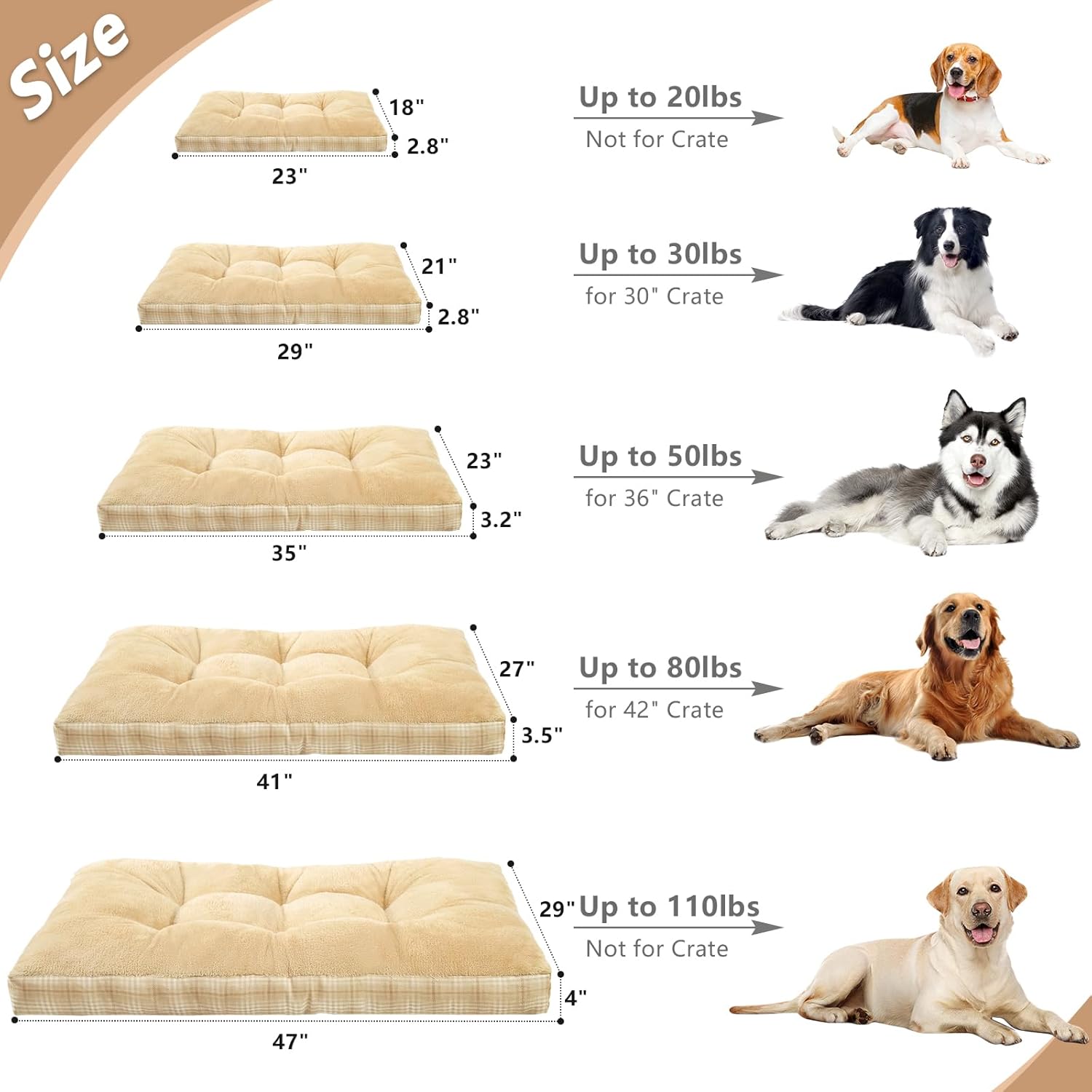 Washable L Dog Bed for Large Dogs with Anti-Slip Bottom, Premium Foam Pet Pad for Crate for Large Medium Small Sized Puppies