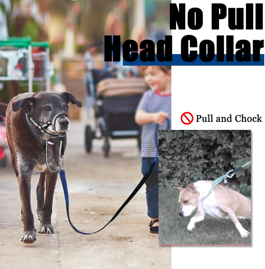 Reflective Head Collar, No Pull Collar for Large Dogs, Anti-Pull Muzzle Leash for Large Sized Breed, Adjustable Soft Dog Halter, Nose Leash for Easy Control on Walks
