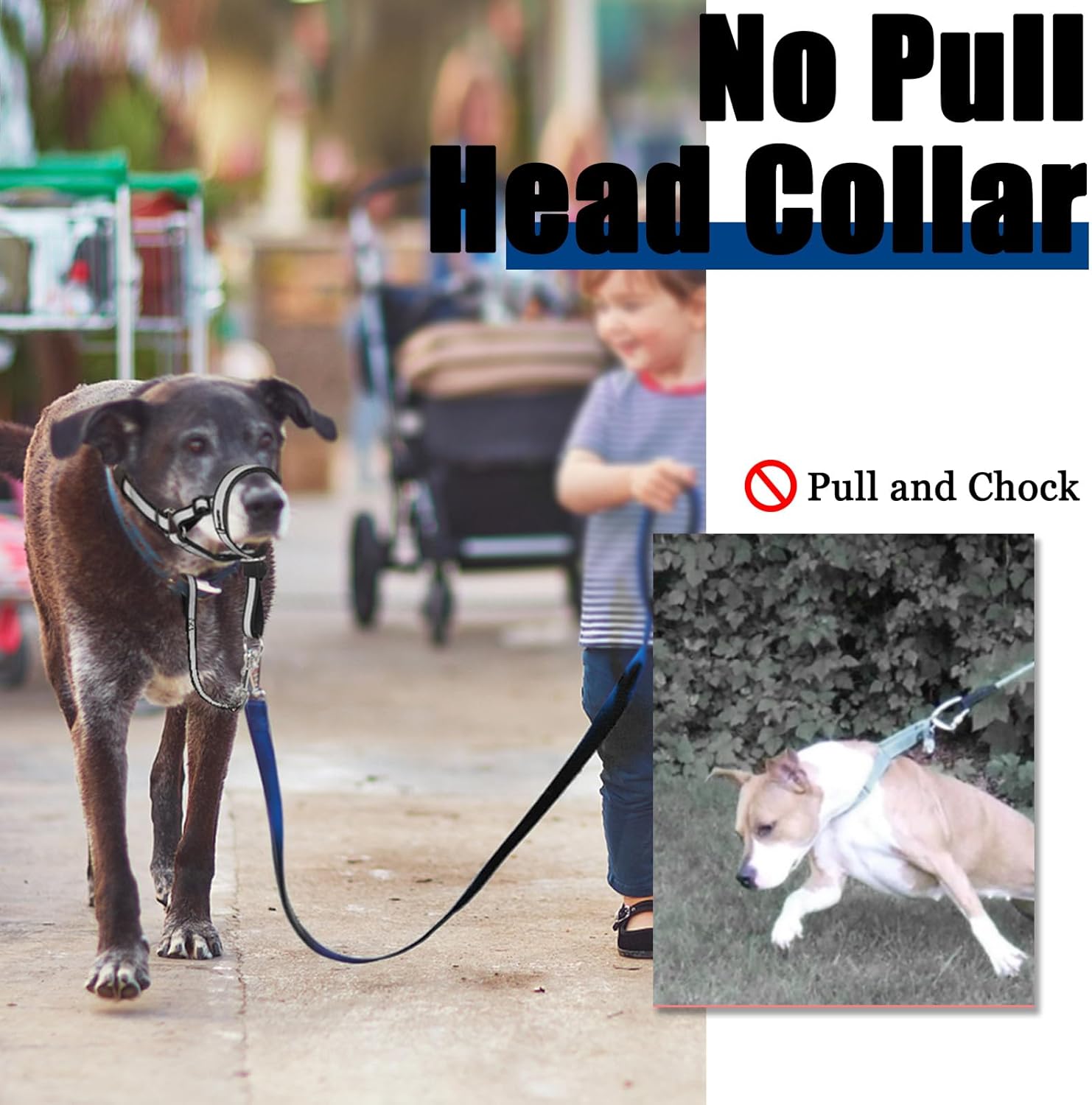 Reflective Head Collar, No Pull Collar for Large Dogs, Anti-Pull Muzzle Leash for Large Sized Breed, Adjustable Soft Dog Halter, Nose Leash for Easy Control on Walks