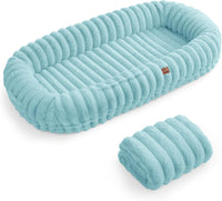 Striped Faux Fur Human-Size Dog Bed (Blue)
