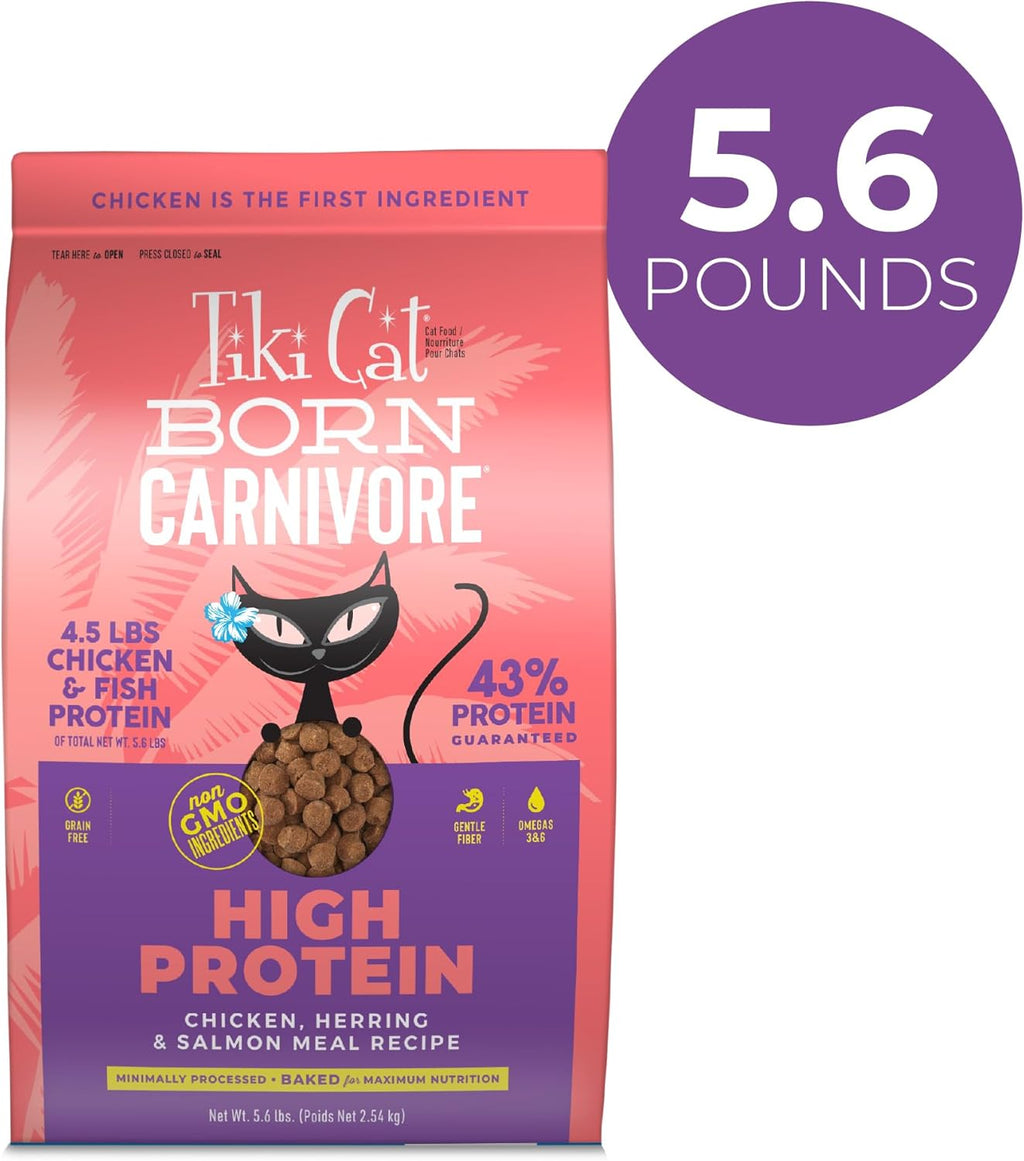 Born Carnivore High Protein, Chicken, Herring & Salmon Meal, Grain-Free Baked Kibble to Maximize Nutrients, Dry Cat Food