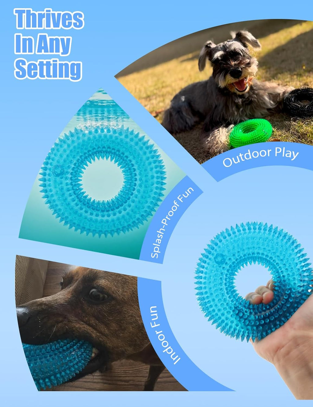 Dog Squeaky Chew Toys for Aggressive Chewers, Small Medium Large Dogs Teeth Cleaning Soft Natural Rubber Float Toy for Indoor Outdoor Water Pool, Donut Ring Design 4.92 inch, Crystal Blue