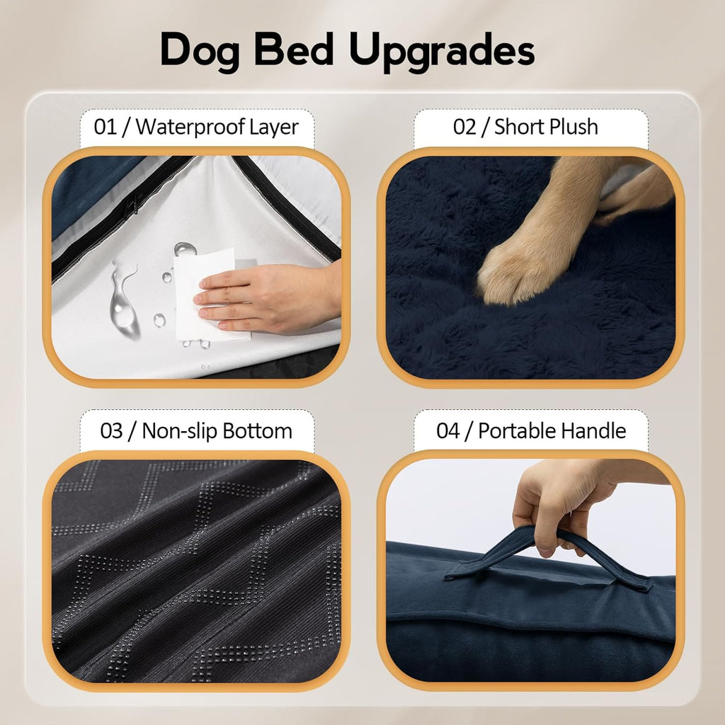 Large Dog Bed - Orthopedic Egg-Crate Memory Foam Dog Beds with Removable Washable Cover, Waterproof Pet Beds with Non-Slip Bottom(Navy Blue)