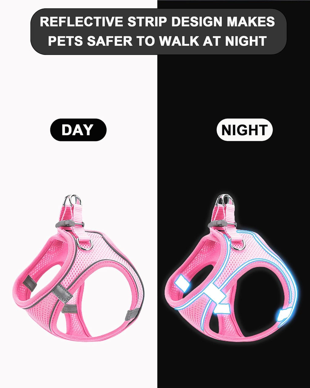 Pink Soft Mesh Dog Harness and Leash Set,No Escape Puppy Harnesses for Training Walking， Reflective Adjustable Puppy Vest for Small Medium Dogs, Cats (Blue, S)