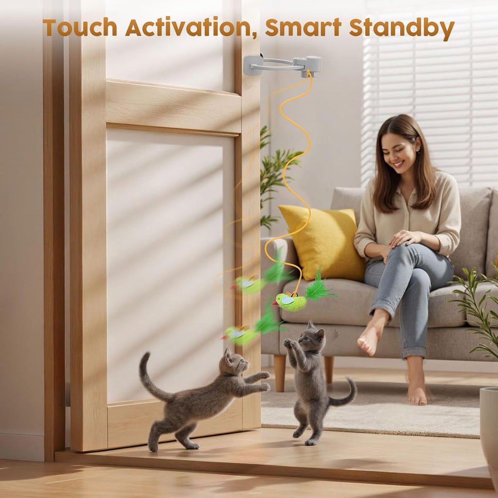 Interactive Cat Toys for Indoor Cats: Automatic Flying Bird Feather Wand Chase Exercise Enrichment Stimulation, USB Rechargeable Durable Safe Hanging Toy for Bored Kittens Adult Multi Cat Households