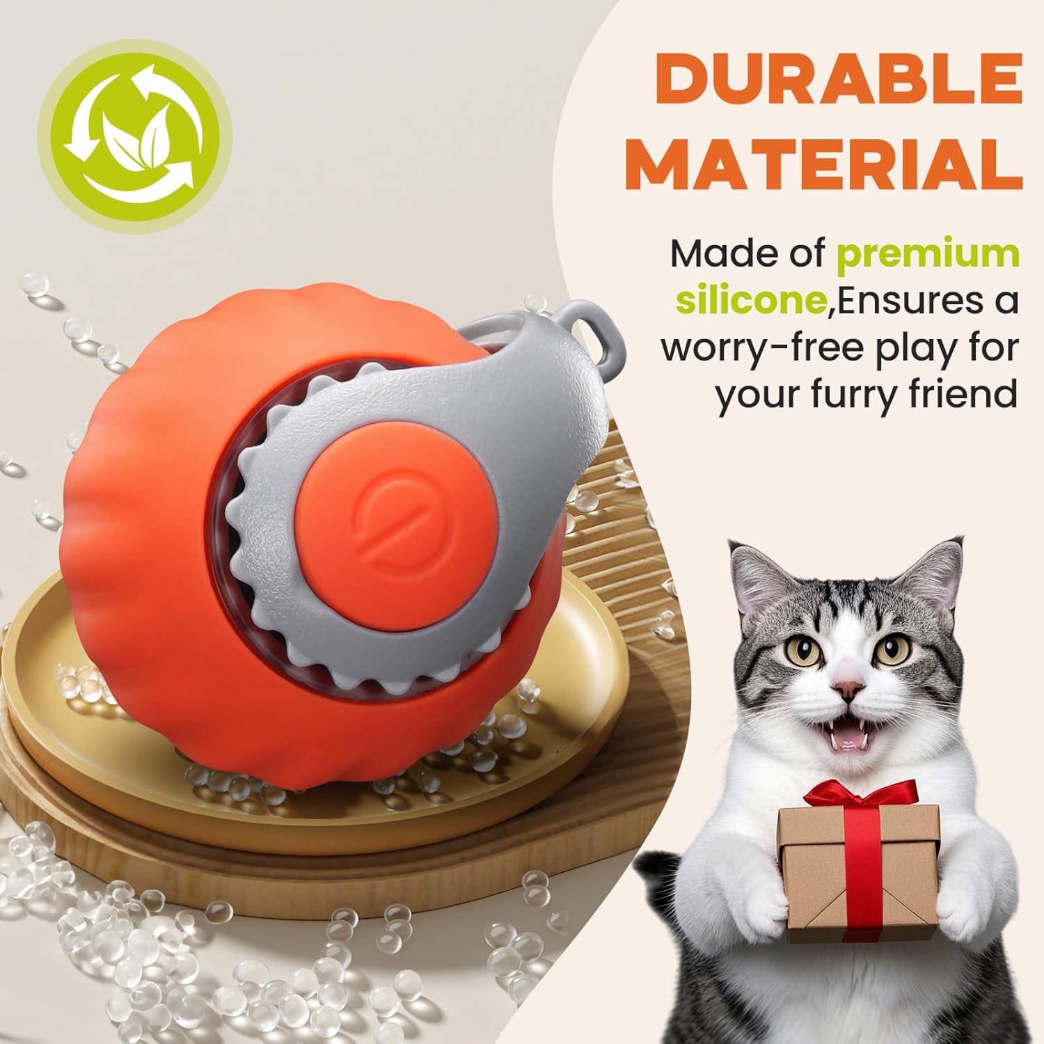 Cat Toy for Indoor Cats, Two Speed Smart Automatic Cat Toy Moving Ball with Tail, Rechargeable Motion Activated Cat Toys for Bored Indoor Adult Cats (Adapter Not Included)