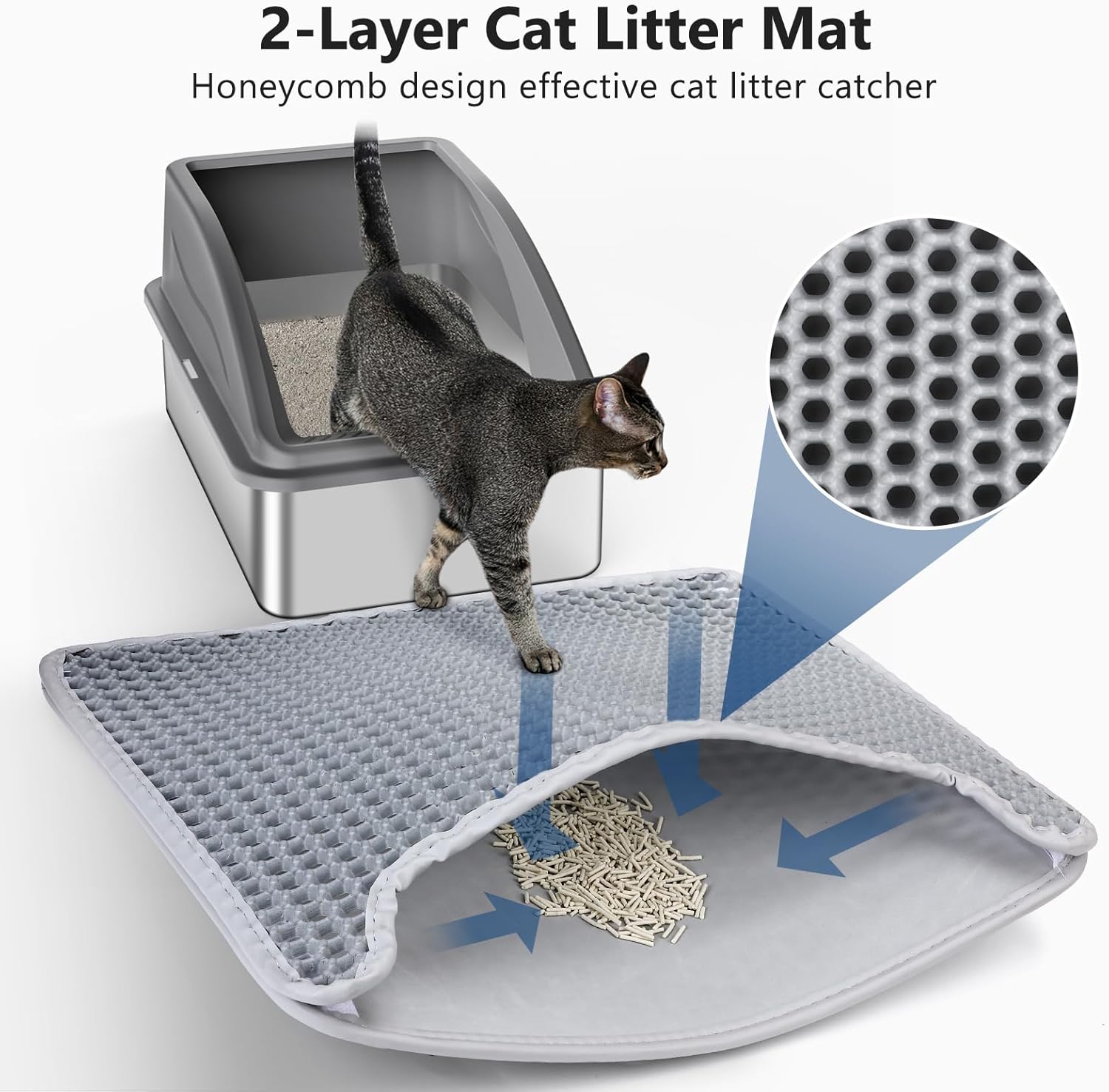 Steel Litter Box, Extra Large Litter Boxes for Big Cats, XL Metal Cat Litter Box with Lid, Anti-Urine Leakage, Non-Sticky, Include Cat Mat and Litter Scoop