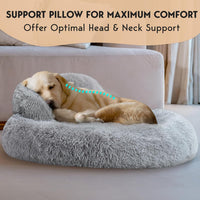 Calming Donut Dog Bed – Fluffy Faux Fur, Anti-Slip (Gray)