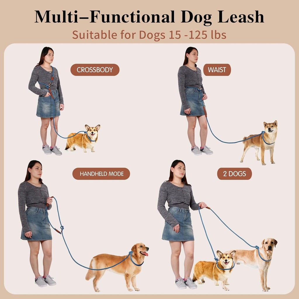 Twin Tails Leash Set - 5ft Double Handle Dog Leash and 4.5ft Lightweight Premium Rope Dog Leashes, Kid-Friendly Family Set, Reflective Pet Leashes for Small Medium and Large Dogs