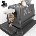 Steel Litter Box with Lid XL Extra Large Litter Box Enclosed Top Entry Metal Litterbox for Big Cats Easy Cleaning Less Leakage & High Sided with Mat Aisle & Scoop