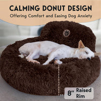 Calming Donut Dog Bed – Fluffy Faux Fur, Anti-Slip (Brown)