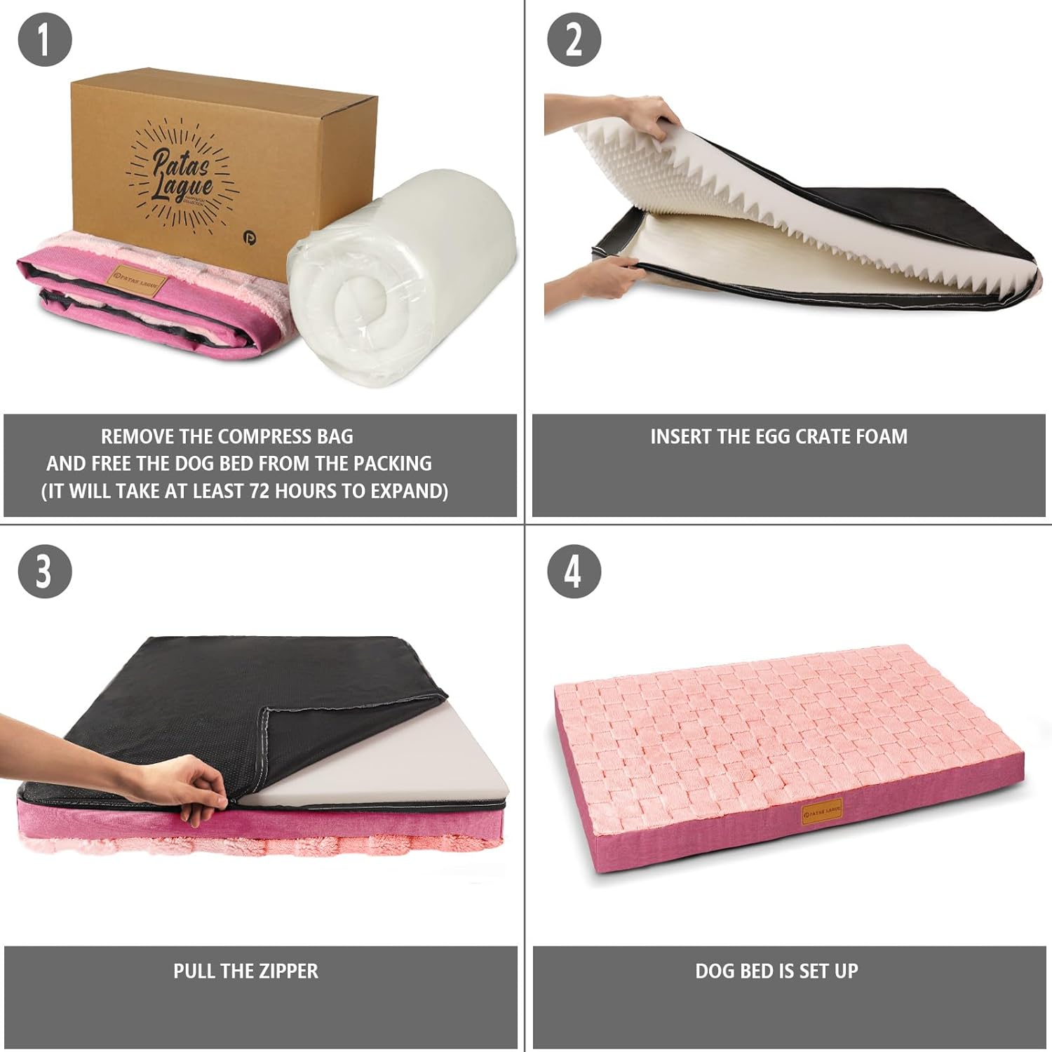 Orthopedic Dog Bed Waterproof Soft Comfortable Egg Crate Foam Large Pet Beds Crate Mat with Removable Washable Cover and Nonskid Bottom,(Pink)