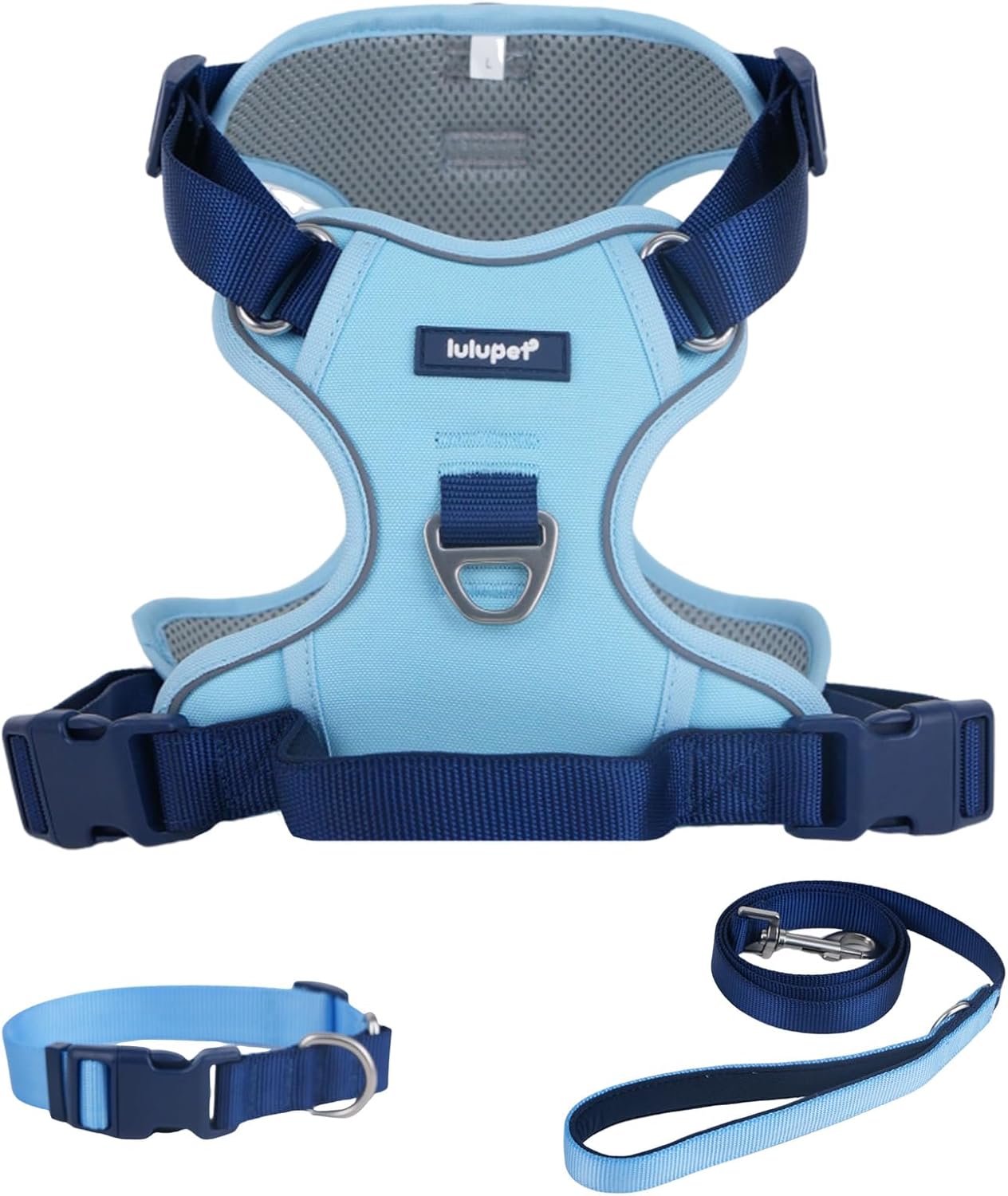 Dog Harness Leash and Collar Set, Soft Adjustable Dogs Vest Reflective and Comfortable Handle Blue Small