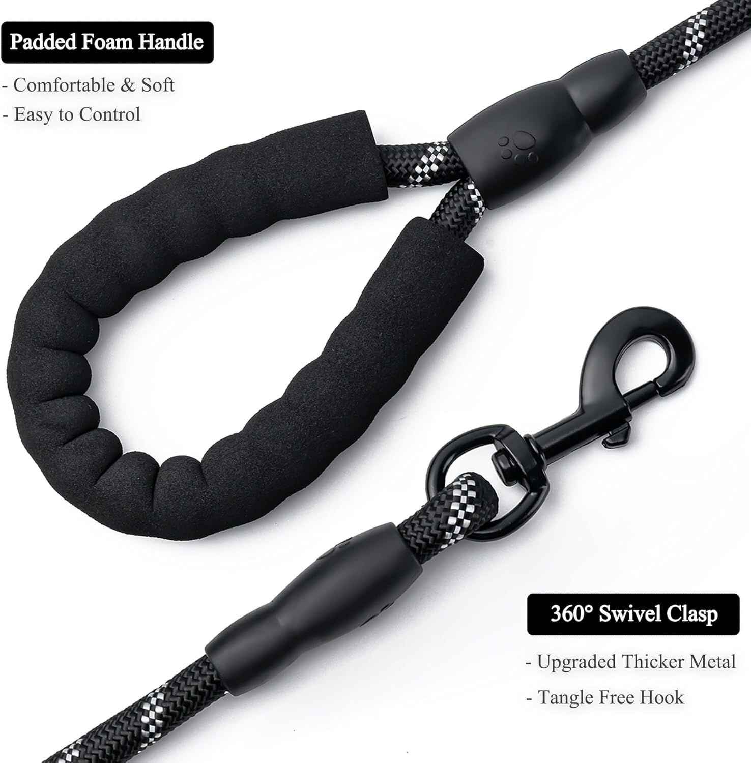 2 Pack Dog Leash, 4/5//6 FT Heavy Duty Nylon Rope Pet Leashes with Comfortable Padded Handle, Reflective Dog Leashes for Small Medium and Large Dogs